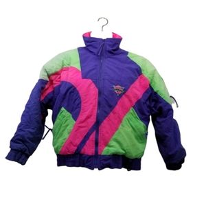 Cold Wave M Coat‎ Color Block Purple Green Pink